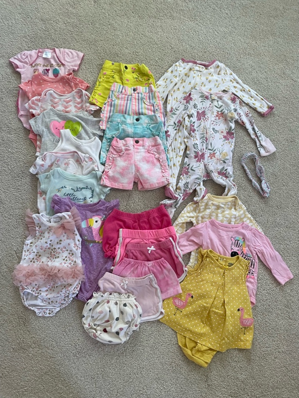 cloud island Floral Print Baby Zip Romper in Yellow and Pink